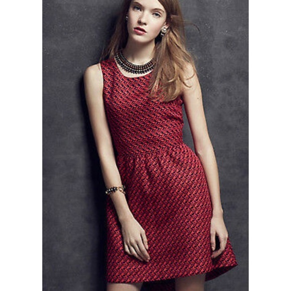 Anthropologie Lili Wang Red Geo Jacquard dress, size 0 - Picture 4 of 11